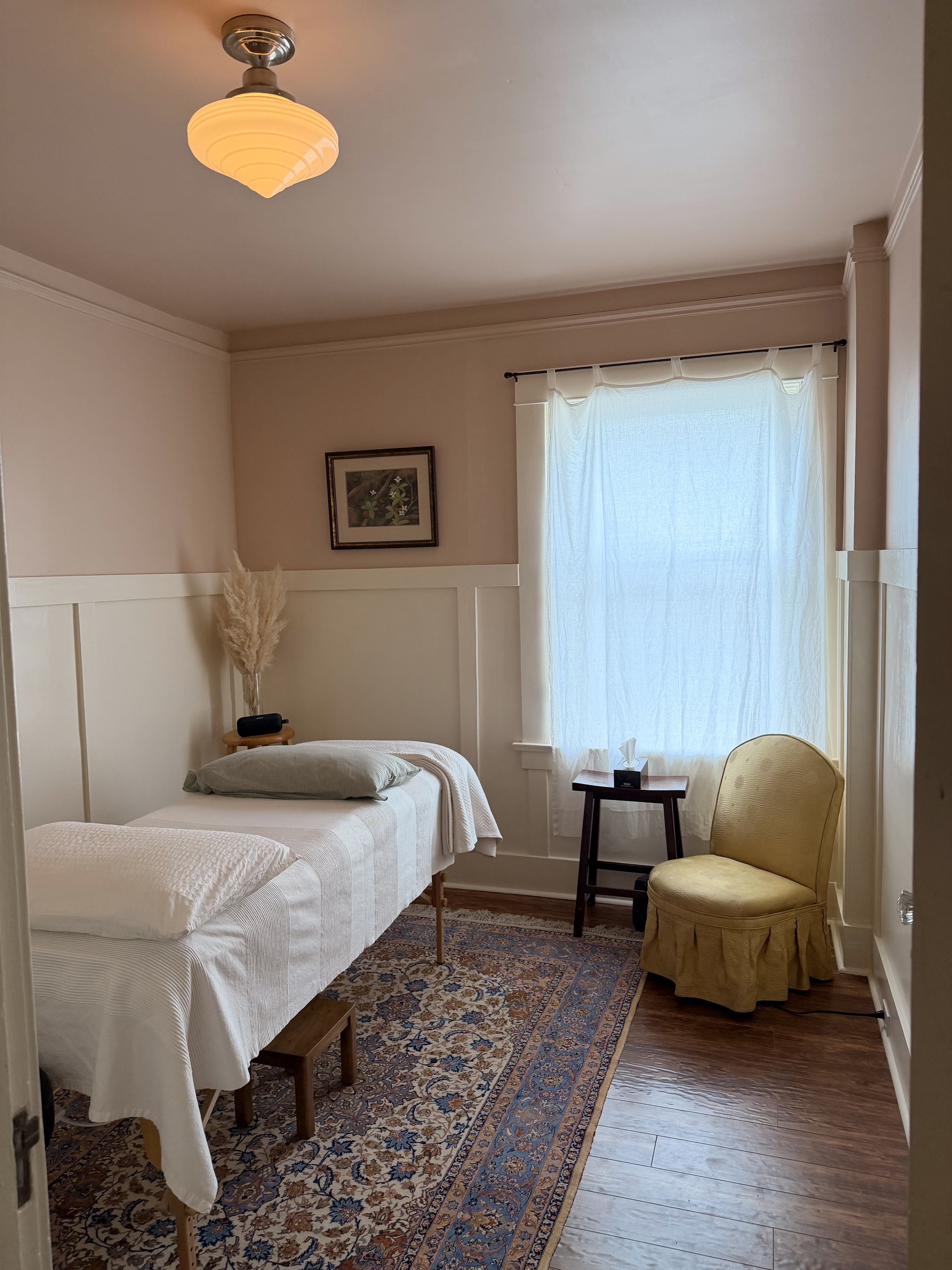 Treatment room for in-person somatic energy work sessions